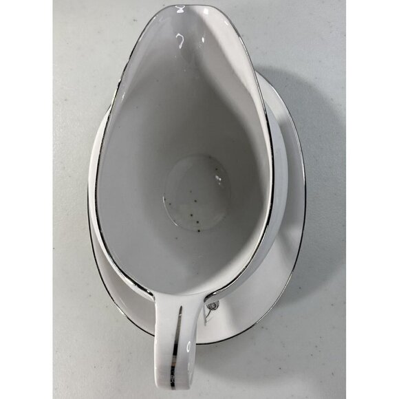 Bavaria Germany Fine China Mid-Century Blue Brown Leaf Gravy Boat Silver Edging - Picture 5 of 12